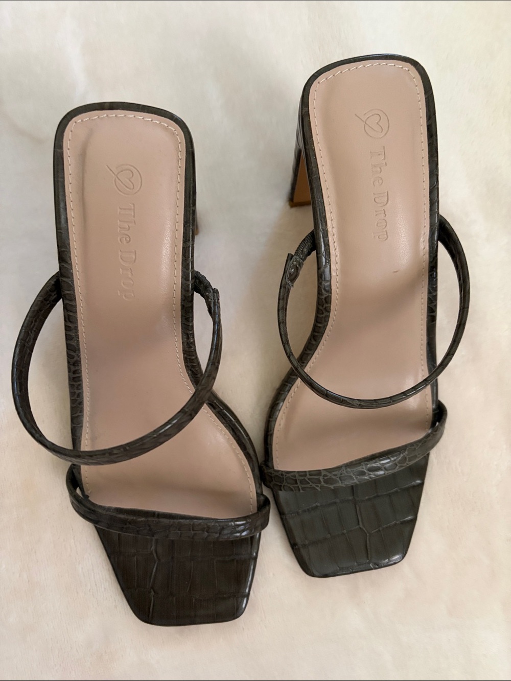 The Drop Black Croc-Embossed Square-Toe Heeled Sandals